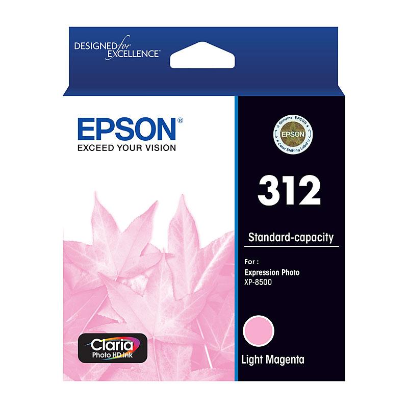 EPSON 312 Light Magenta Ink Cartridge with vibrant color printing capabilities, designed for XP8500 and XP8600 printers.