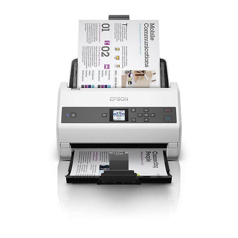 EPSON DS970 Scanner showcasing its sleek design and control panel.