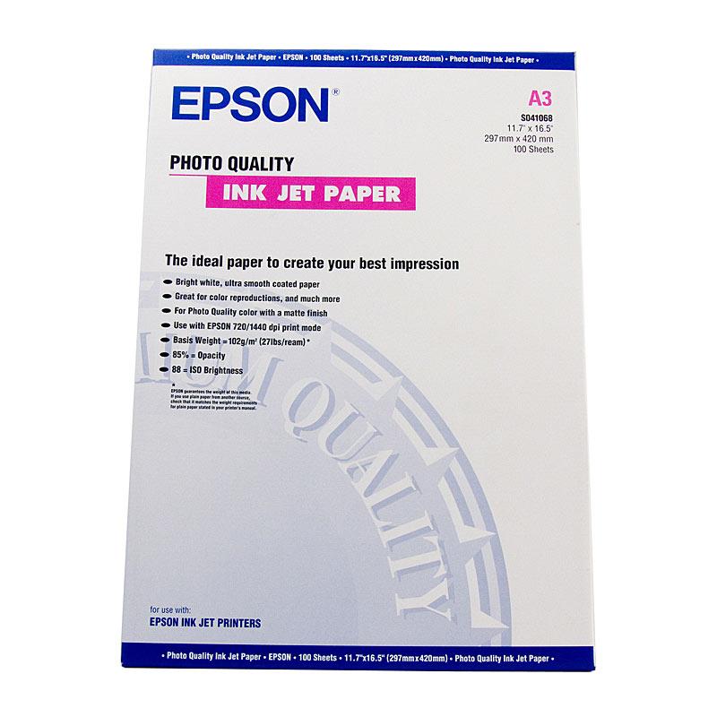 EPSON S041068 Photo Paper A3 pack showcasing premium quality photo paper sheets.