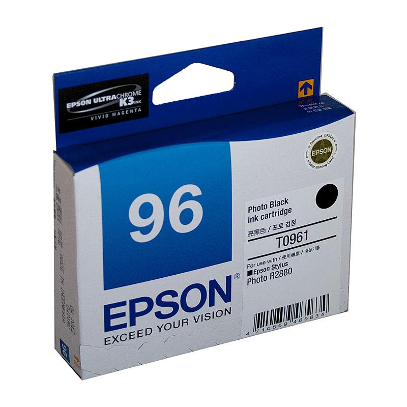 EPSON T0961 Photo Black Ink Cartridge with packaging, showcasing its premium quality and compatibility with R2880 printer.