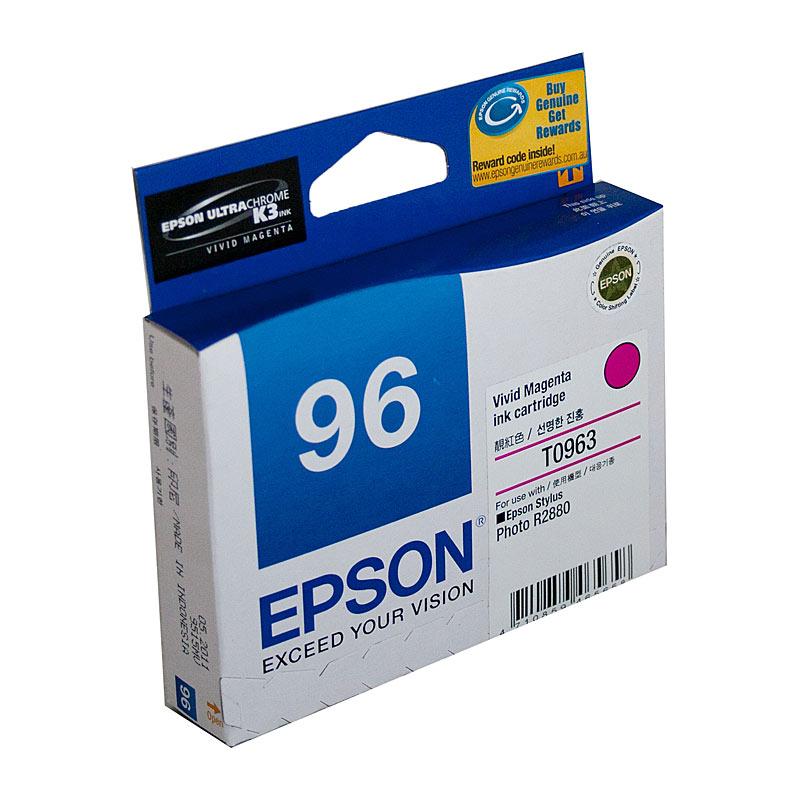 EPSON T0963 Magenta Ink Cartridge with vibrant magenta color, designed for EPSON Stylus Photo R2880 printer.