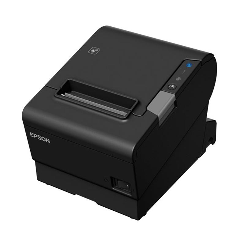 EPSON TM-T88VI-581 Bluetooth printer with built-in Ethernet and USB, featuring a sleek black design.