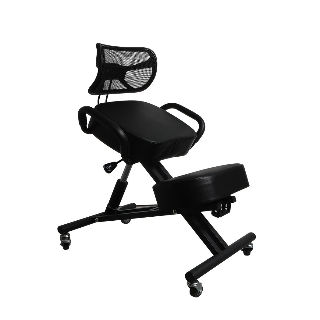 Ergonomic Kneeling Chair with stainless steel frame and breathable mesh backrest, designed for improved posture and comfort.
