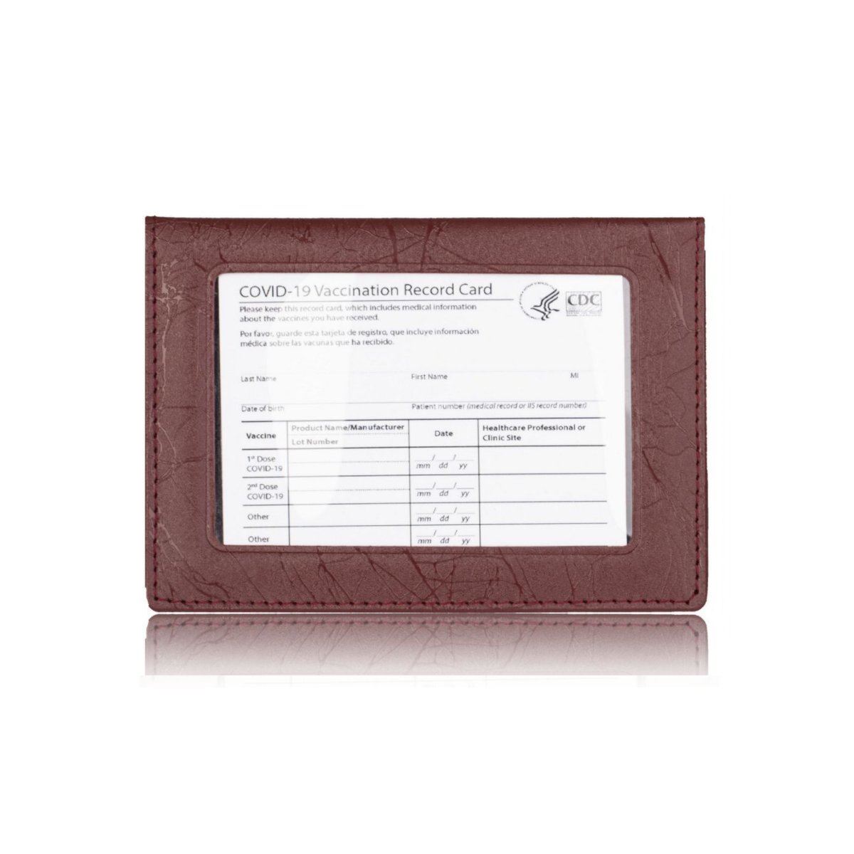 Essential 2 In 1 Vaccination Card and ID Card Holder, showcasing its sleek design and dual compartments for vaccination and ID cards.