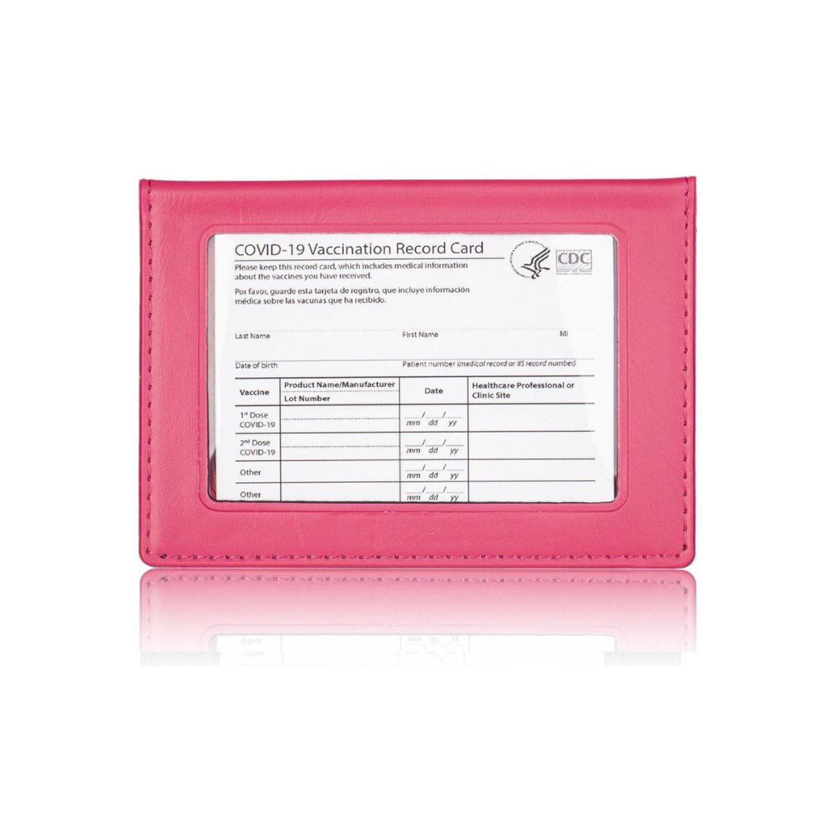 Essential 2 In 1 Vaccination Card and ID Card Holder, showcasing its sleek design and dual compartments for vaccination and ID cards.