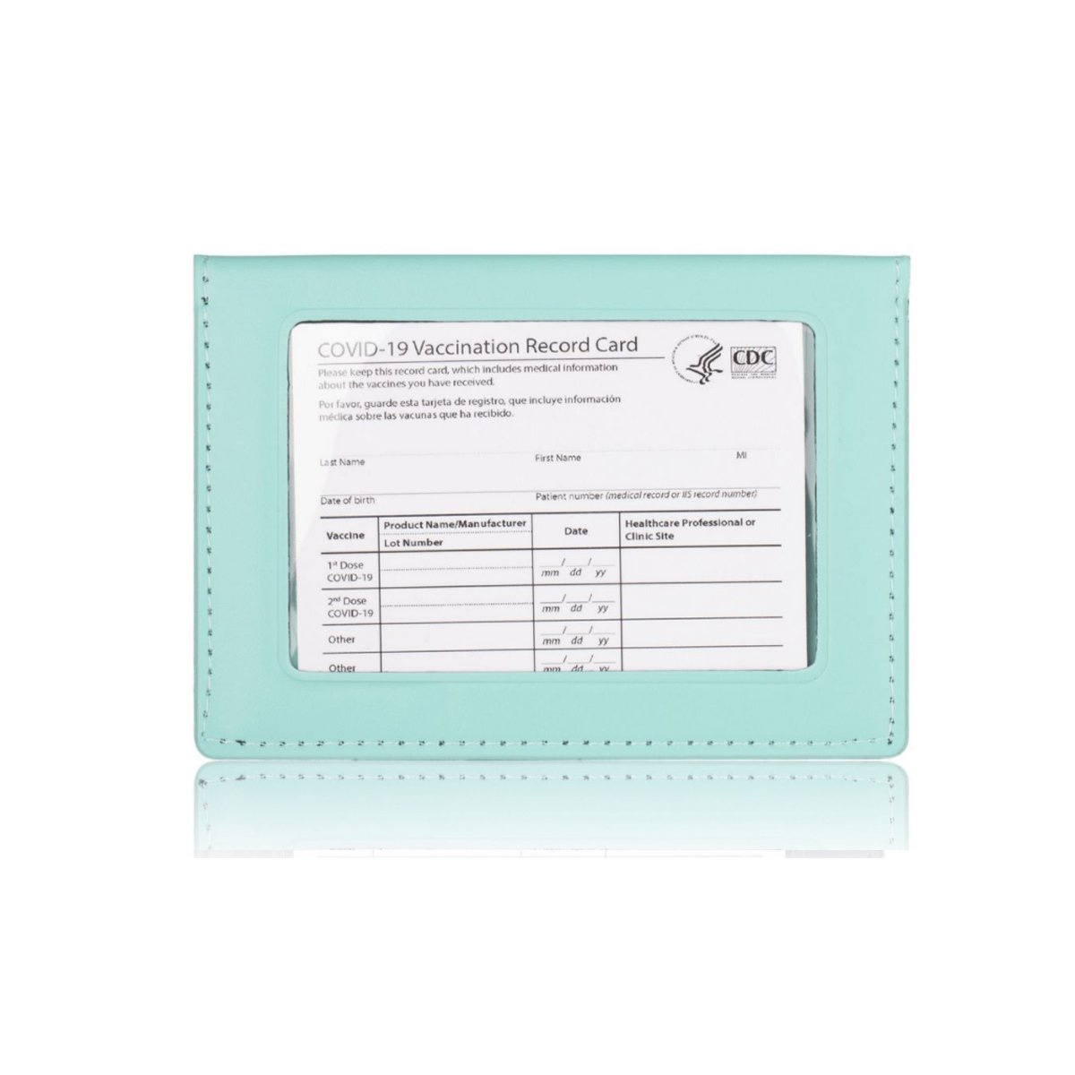 Essential 2 In 1 Vaccination Card and ID Card Holder, showcasing its sleek design and dual compartments for vaccination and ID cards.