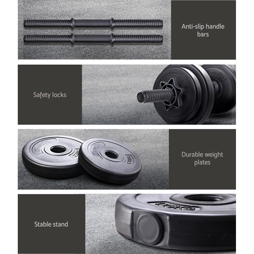 Everfit 17KG Dumbbell Set featuring adjustable weight plates and non-slip handles, ideal for home gym workouts.