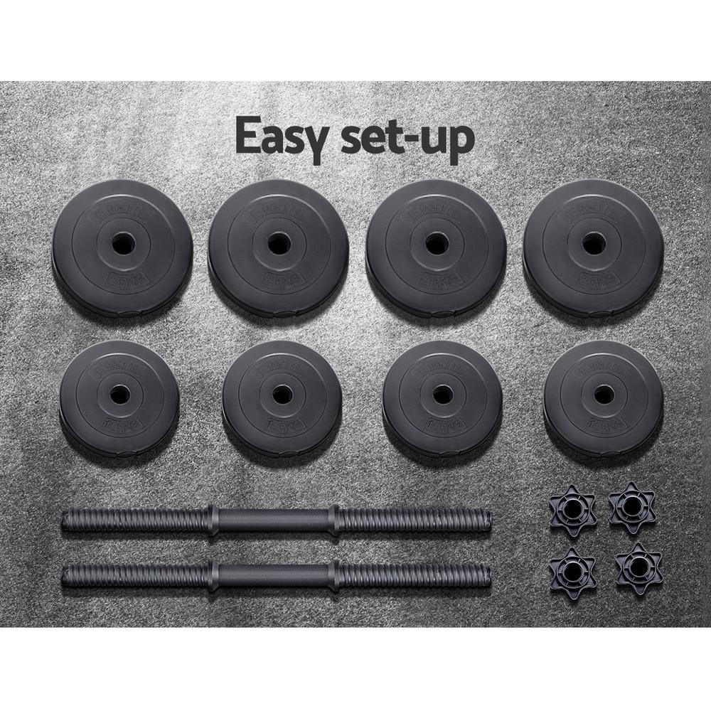 Everfit 17KG Dumbbell Set featuring adjustable weight plates and non-slip handles, ideal for home gym workouts.
