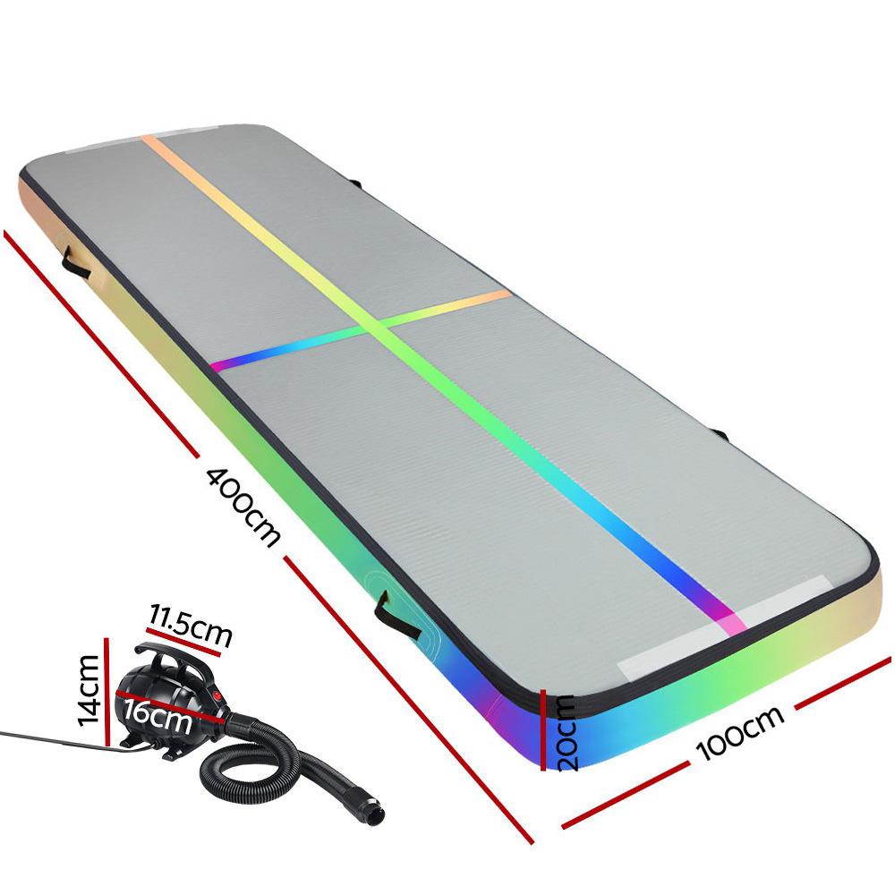 Everfit 4M Air Track Gymnastics Tumbling Exercise Mat in vibrant colors, showcasing its inflatable design and anti-slip surface.