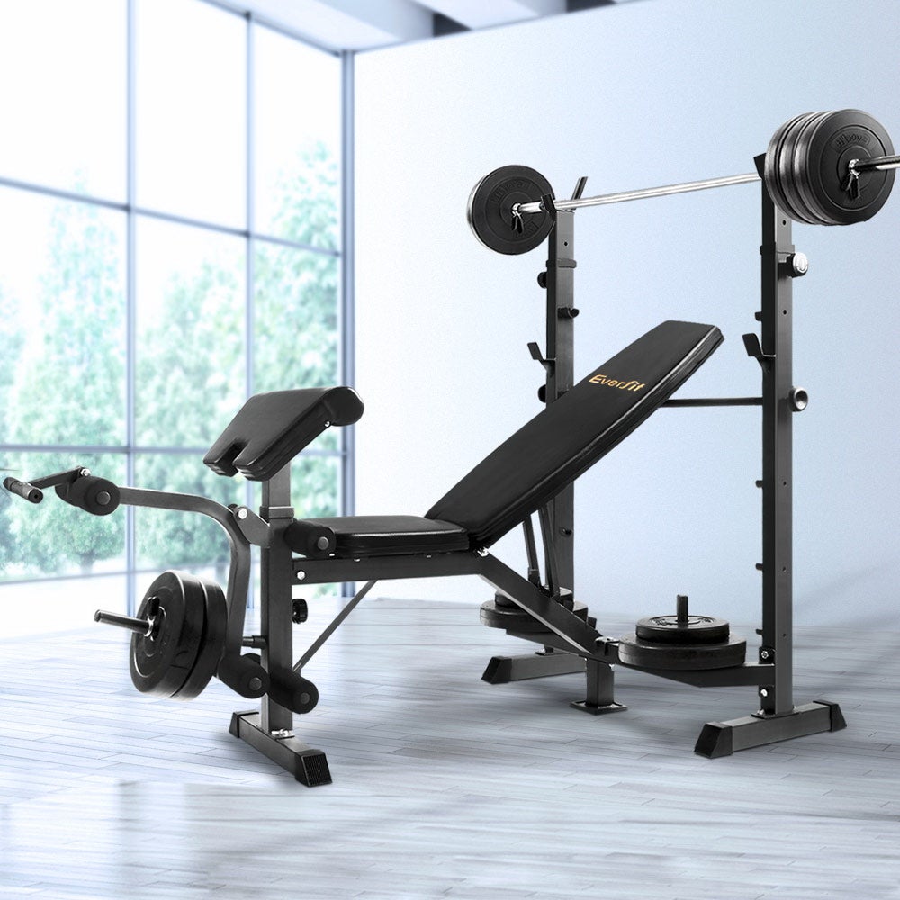 Everfit 9-In-1 Weight Bench showcasing adjustable features and sturdy design, ideal for home workouts.