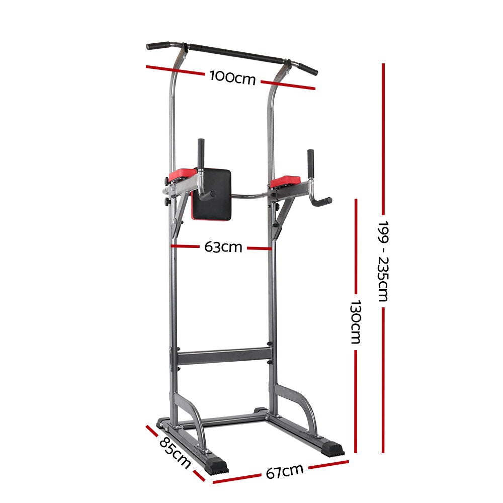 Everfit Power Tower 4-IN-1 Multi-Function Station Fitness Gym with padded handles and adjustable pull-up bar.