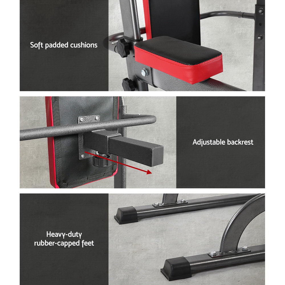 Everfit Power Tower 4-IN-1 Multi-Function Station Fitness Gym with padded handles and adjustable pull-up bar.