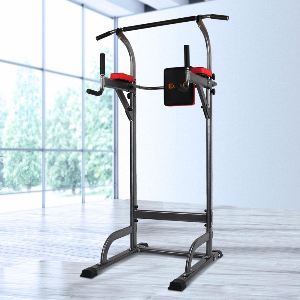 Everfit Power Tower 4-IN-1 Multi-Function Station Fitness Gym with padded handles and adjustable pull-up bar.