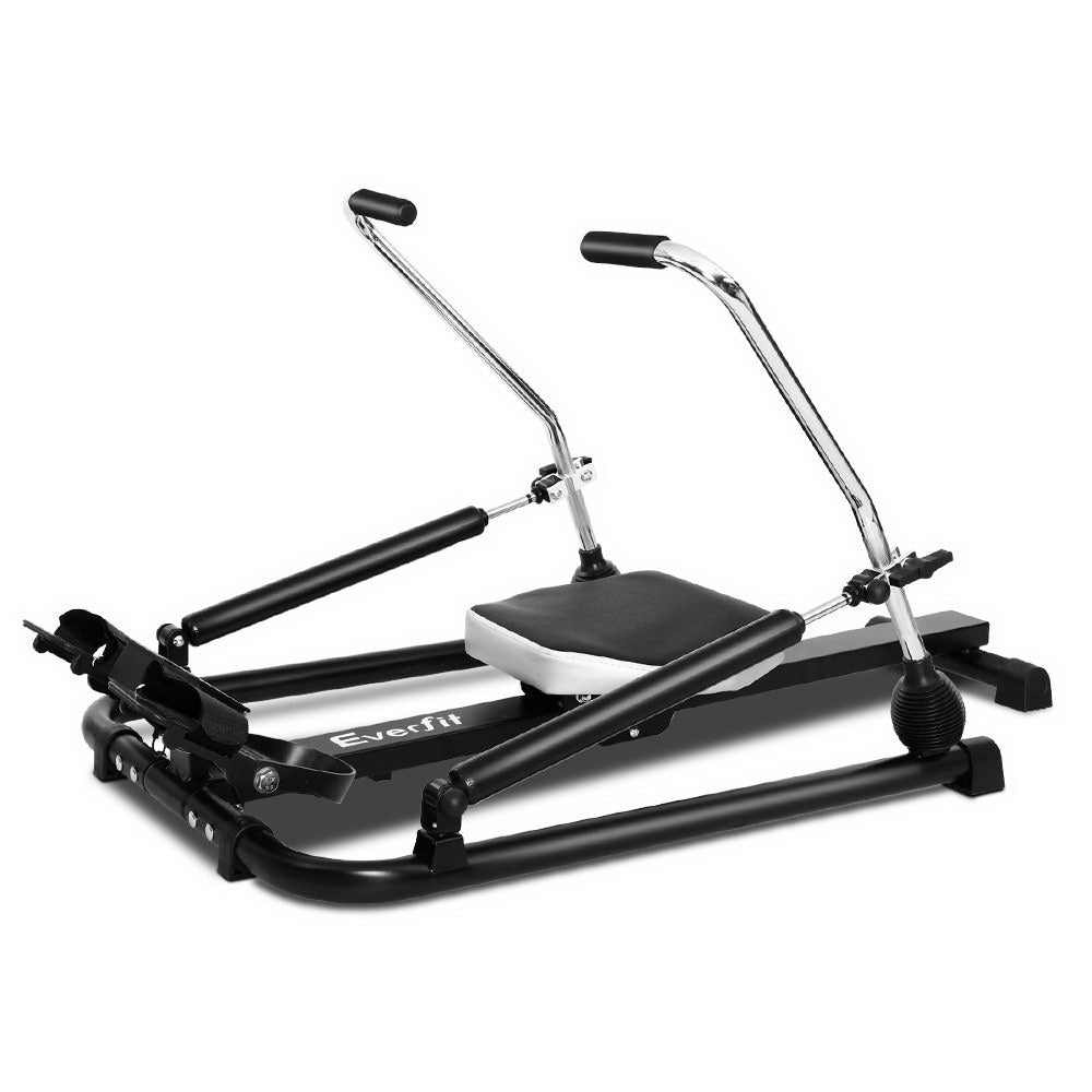 Everfit Rowing Exercise Machine with hydraulic resistance, featuring a durable steel frame, adjustable footrest, and large LCD display for tracking workouts.