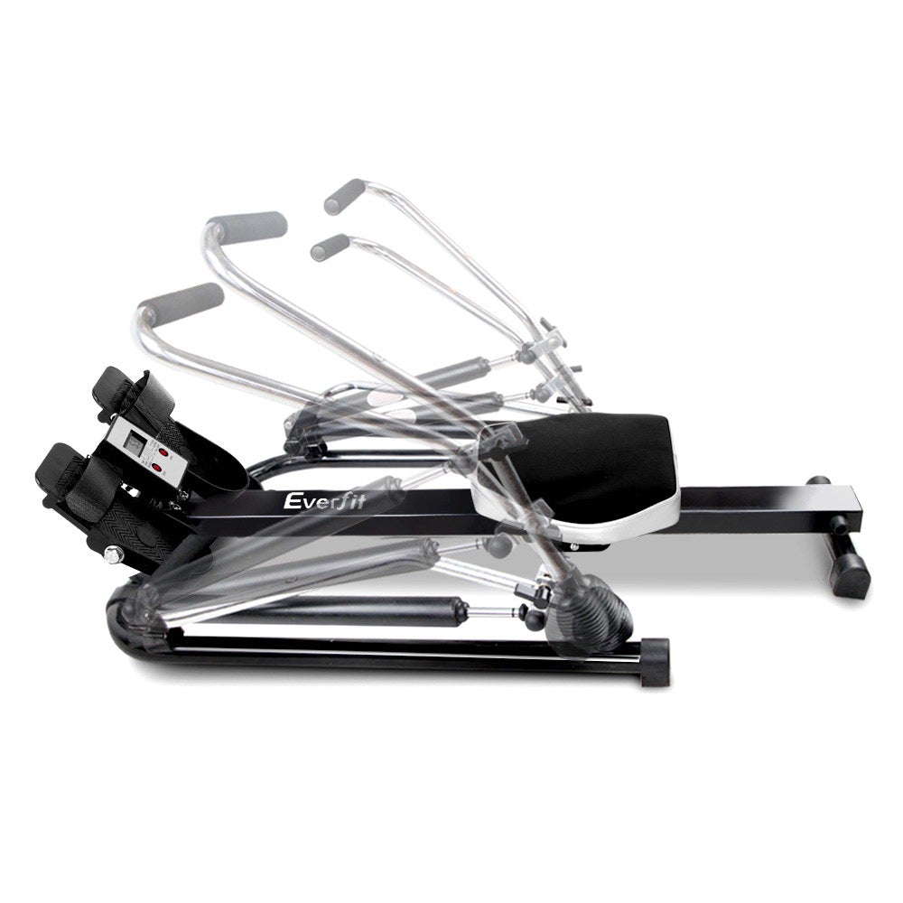 Everfit Rowing Exercise Machine with hydraulic resistance, featuring a durable steel frame, adjustable footrest, and large LCD display for tracking workouts.