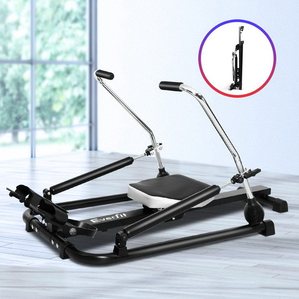 Everfit Rowing Exercise Machine with hydraulic resistance, featuring a durable steel frame, adjustable footrest, and large LCD display for tracking workouts.