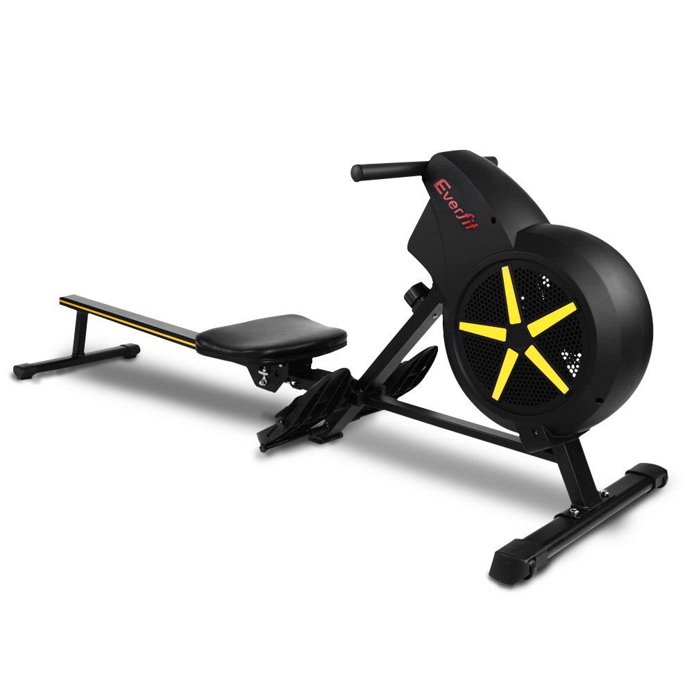 Everfit Rowing Exercise Machine featuring a durable steel frame, adjustable footrest, and large LCD display for home fitness workouts.