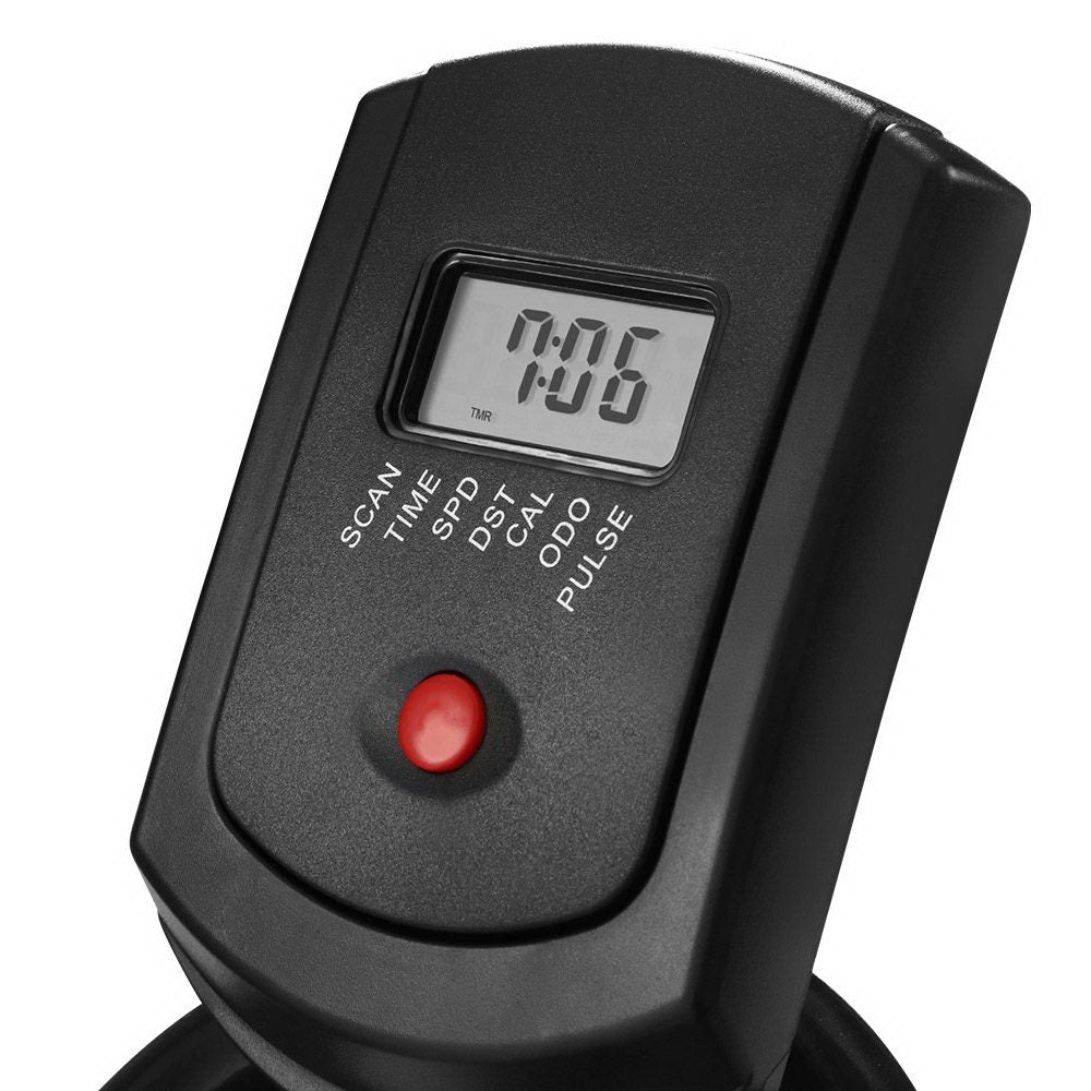 Everfit Spin Exercise Bike with adjustable seat and handlebars, LCD monitor, and non-slip pedals, designed for home workouts.