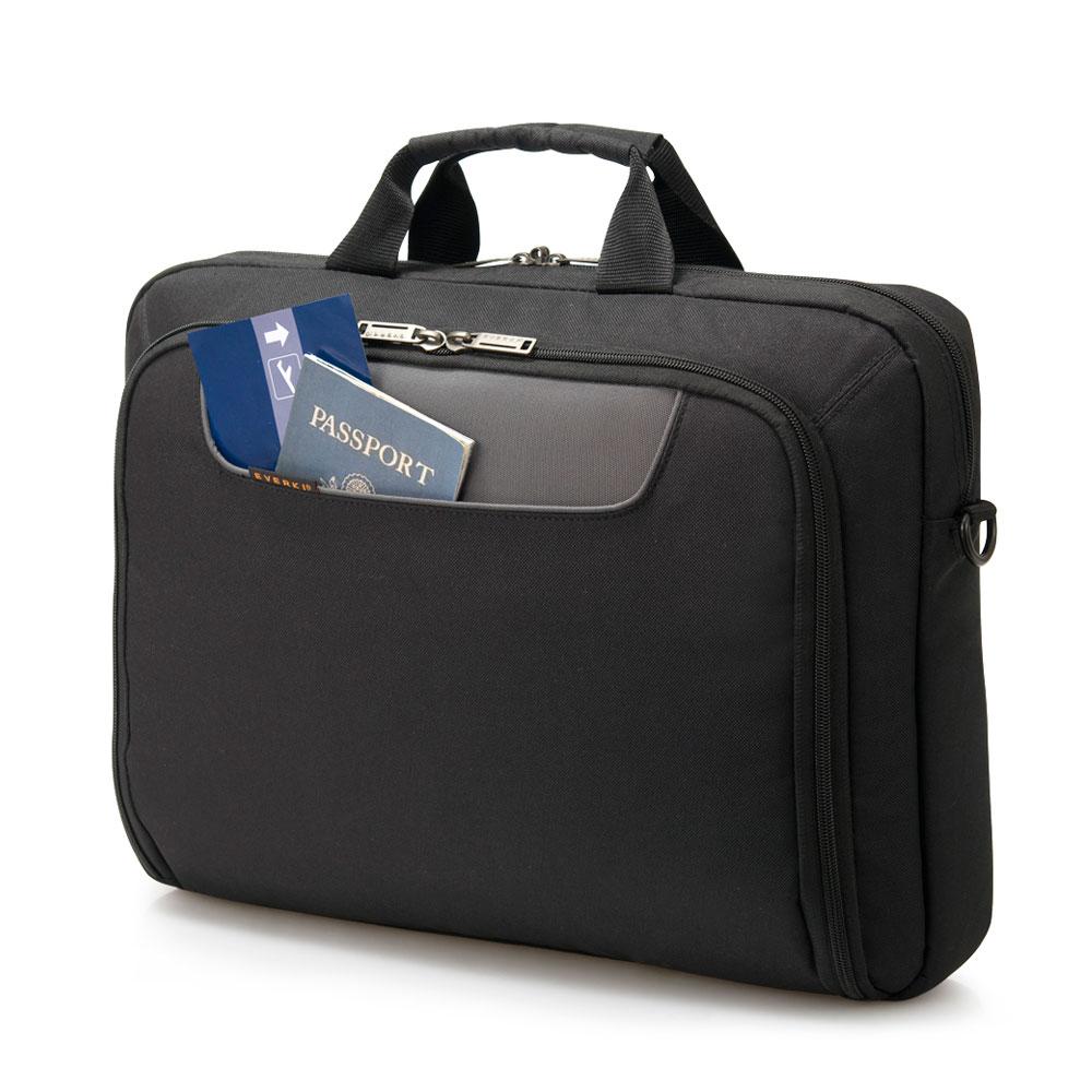 Everki 13.3' - 14' Notebook Case Advance with non-slip shoulder pad, showcasing its sleek design and spacious compartments.