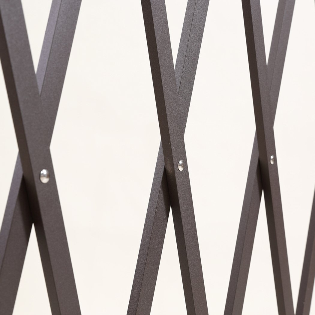 Expandable Metal Steel Safety Gate in brown, showcasing its accordion design and adjustable features for home safety.