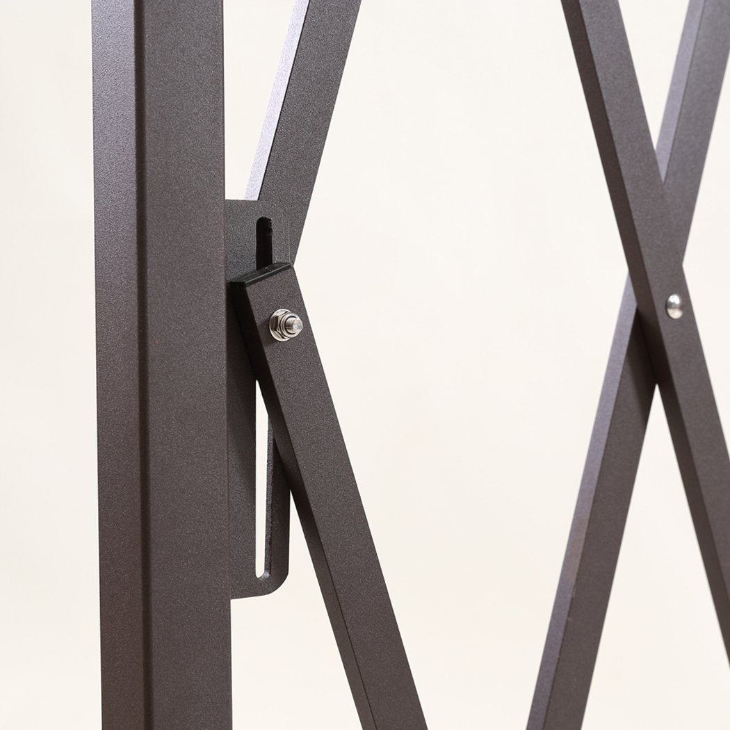 Expandable Metal Steel Safety Gate in brown, showcasing its accordion design and adjustable features for home safety.
