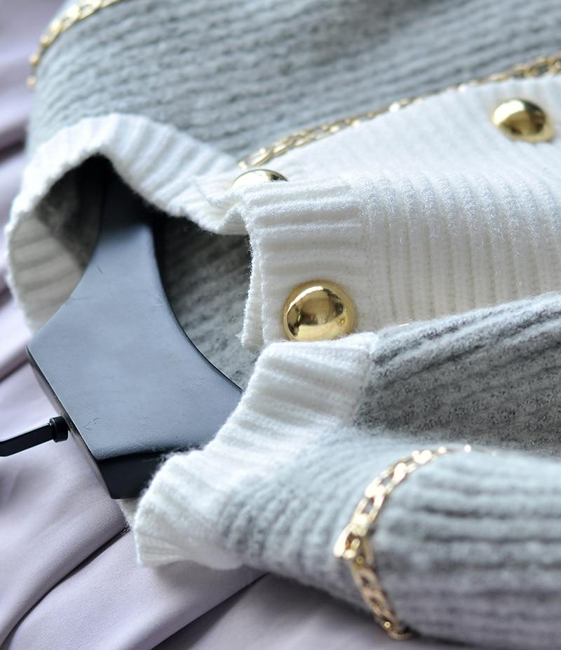 A stylish Fall Winter Knit Cardigan in England style, featuring a double-breasted design and O-neck collar, perfect for women.