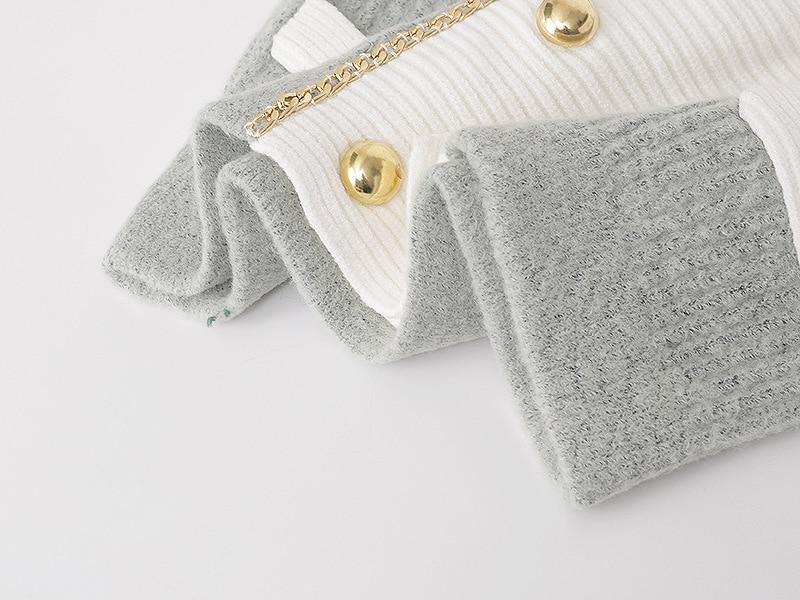 A stylish Fall Winter Knit Cardigan in England style, featuring a double-breasted design and O-neck collar, perfect for women.