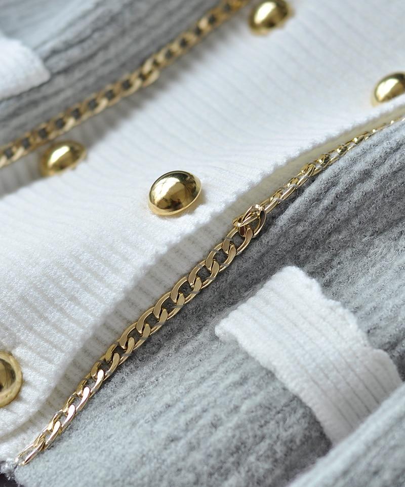 A stylish Fall Winter Knit Cardigan in England style, featuring a double-breasted design and O-neck collar, perfect for women.