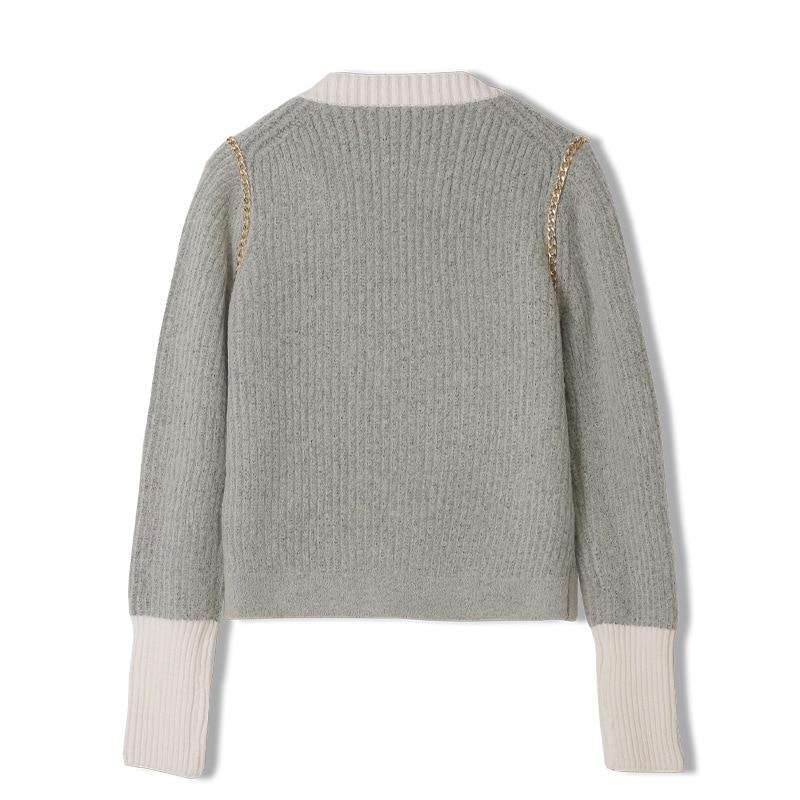 A stylish Fall Winter Knit Cardigan in England style, featuring a double-breasted design and O-neck collar, perfect for women.