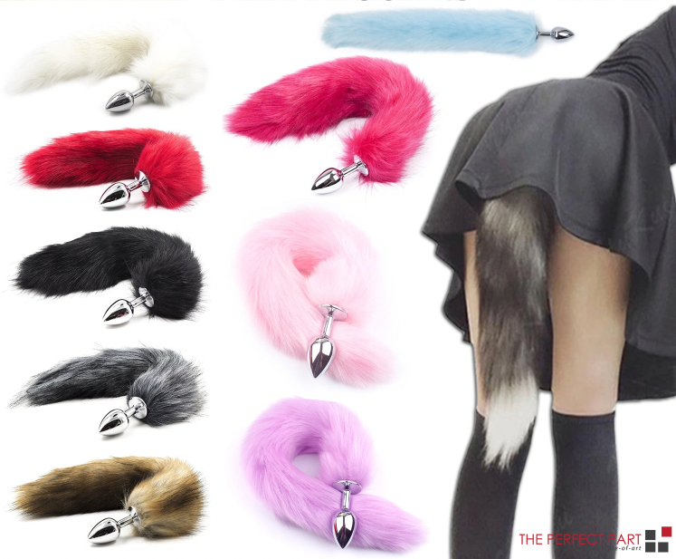 False Fox Tail with Metal Anal-Butt Plug, featuring a soft faux fur tail and a shiny stainless steel plug, ideal for cosplay and intimate play.
