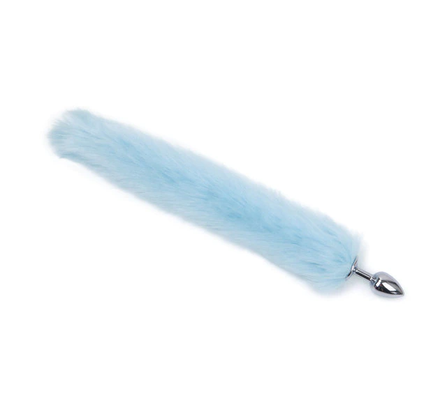 False Fox Tail with Metal Anal-Butt Plug, featuring a soft faux fur tail and a shiny stainless steel plug, ideal for cosplay and intimate play.