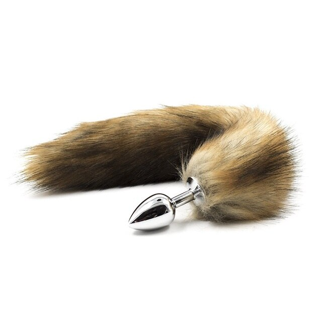False Fox Tail with Metal Anal-Butt Plug, featuring a soft faux fur tail and a shiny stainless steel plug, ideal for cosplay and intimate play.
