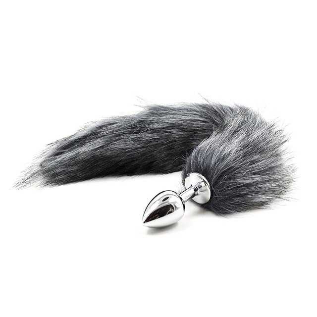 False Fox Tail with Metal Anal-Butt Plug, featuring a soft faux fur tail and a shiny stainless steel plug, ideal for cosplay and intimate play.