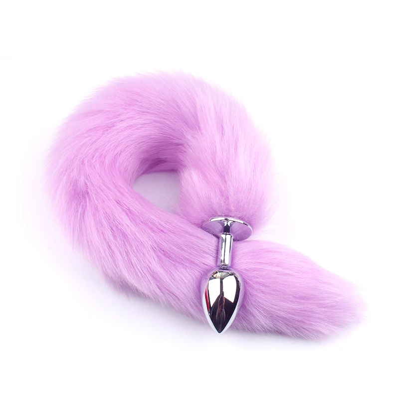 False Fox Tail with Metal Anal-Butt Plug, featuring a soft faux fur tail and a shiny stainless steel plug, ideal for cosplay and intimate play.