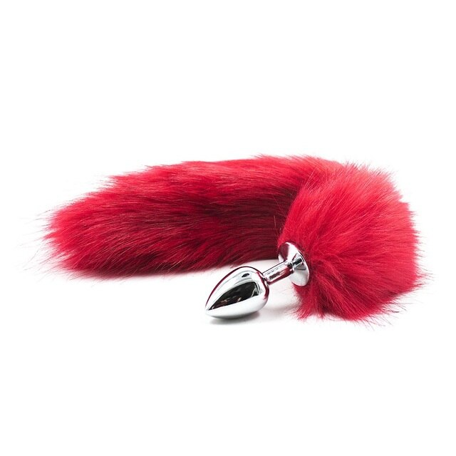 False Fox Tail with Metal Anal-Butt Plug, featuring a soft faux fur tail and a shiny stainless steel plug, ideal for cosplay and intimate play.