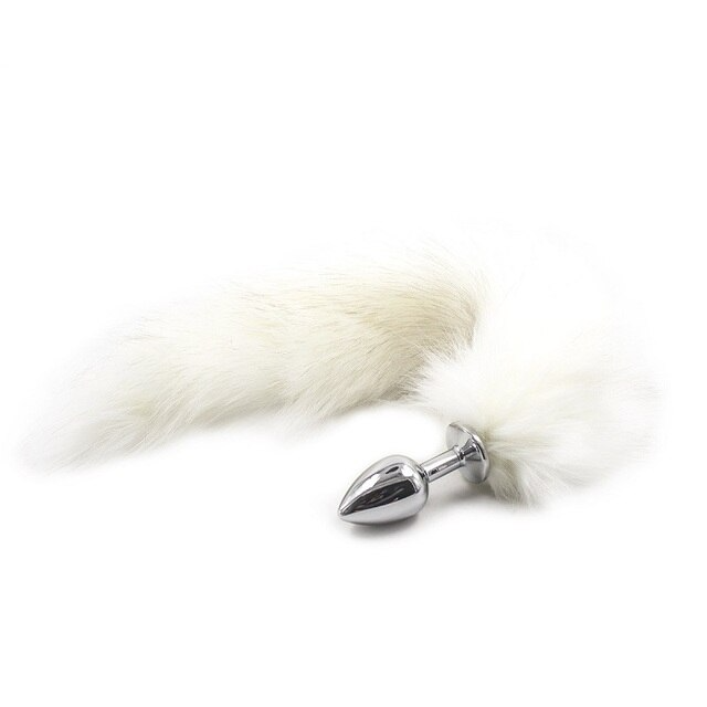 False Fox Tail with Metal Anal-Butt Plug, featuring a soft faux fur tail and a shiny stainless steel plug, ideal for cosplay and intimate play.
