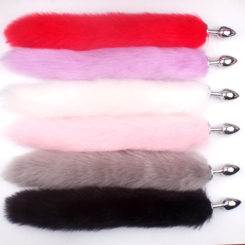 False Fox Tail with Metal Anal-Butt Plug, featuring a soft faux fur tail and a shiny stainless steel plug, ideal for cosplay and intimate play.