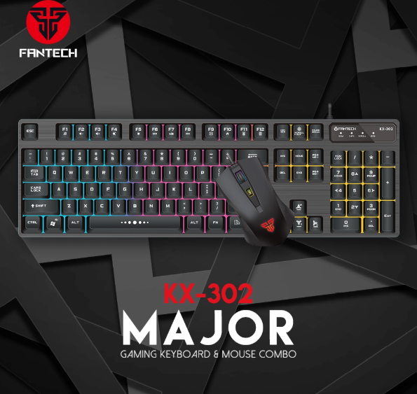 FANTECH KX-302 Major Gaming Keyboard and Mouse Combo featuring backlit keys and ergonomic design.