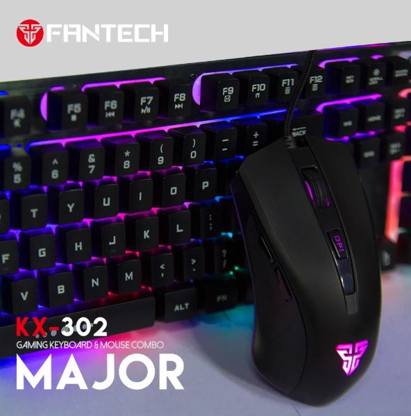 FANTECH KX-302 Major Gaming Keyboard and Mouse Combo featuring backlit keys and ergonomic design.