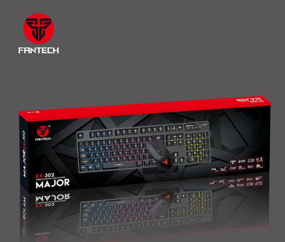 FANTECH KX-302 Major Gaming Keyboard and Mouse Combo featuring backlit keys and ergonomic design.