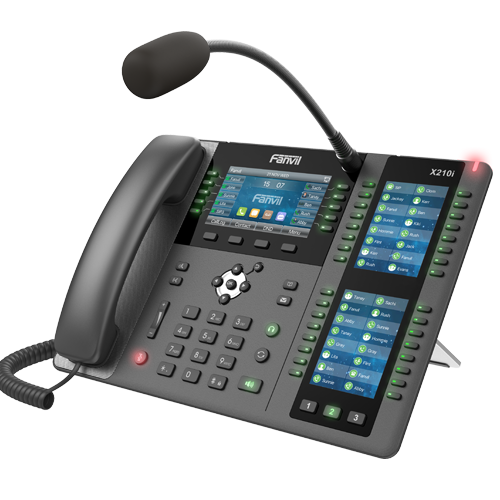 FANVIL X210i Enterprise IP Phone with a 4.3-inch display and gooseneck microphone, designed for intercom and paging.