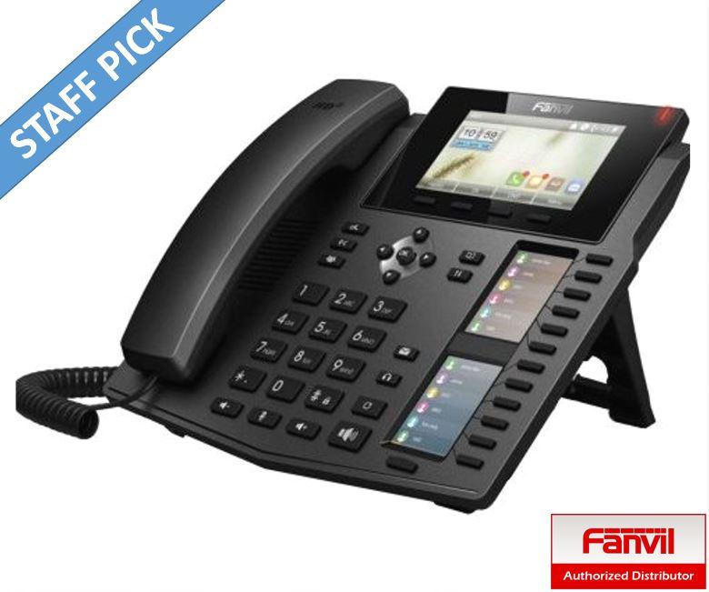 FANVIL X6 Enterprise IP Phone with a 4.3-inch color screen and dual DSS displays, showcasing its sleek design and advanced features.
