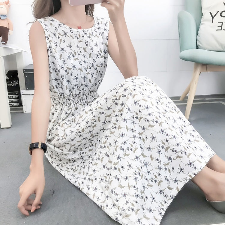 Fashion Printed Slim Slimming Dress in vibrant colors, sleeveless design, mid-length skirt, made from soft cotton material.