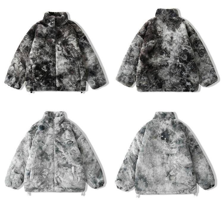 Men's faux fur fleece winter jacket in tie-dye print, showcasing a cozy and stylish design perfect for casual outings.