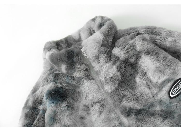 Men's faux fur fleece winter jacket in tie-dye print, showcasing a cozy and stylish design perfect for casual outings.