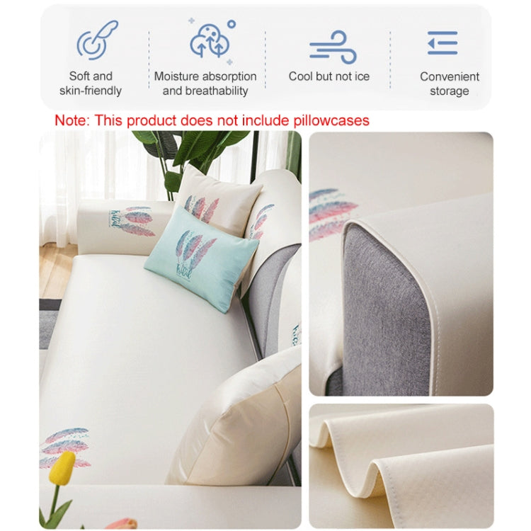 Feather Pattern Summer Ice Silk Non-slip Full Coverage Sofa Cover in vibrant colors, showcasing its soft texture and non-slip design.