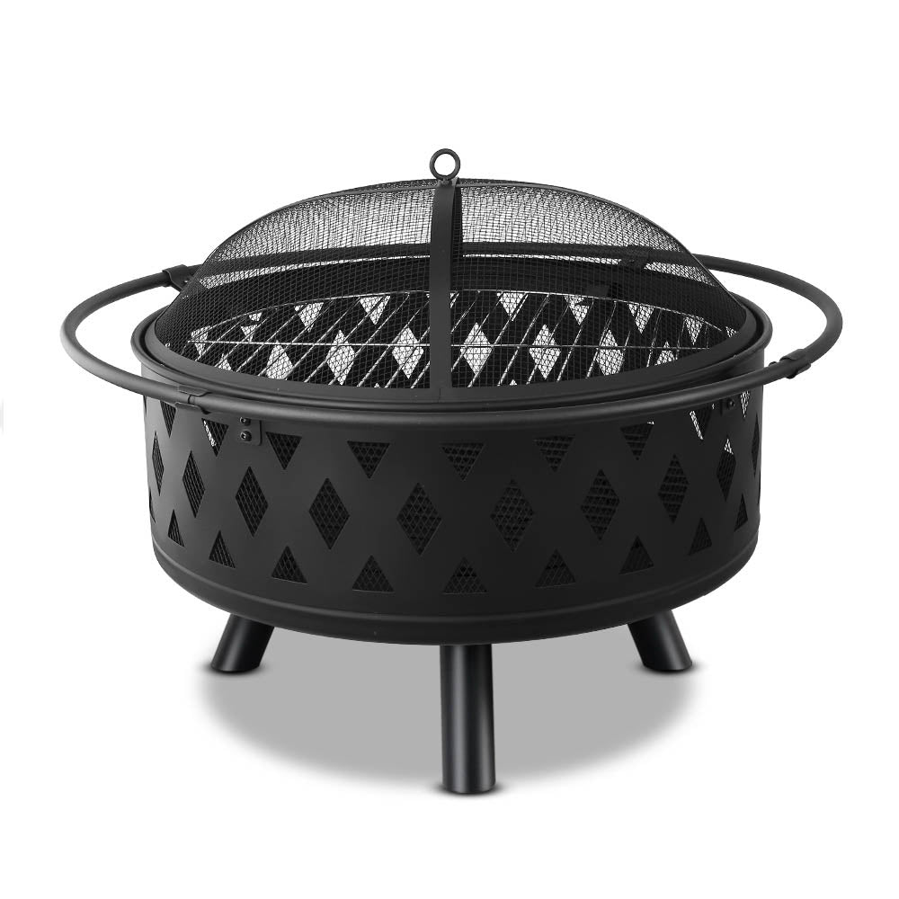 Grillz 2-in-1 Fire Pit BBQ Charcoal Grill Ring with safety ring and accessories, perfect for outdoor cooking.