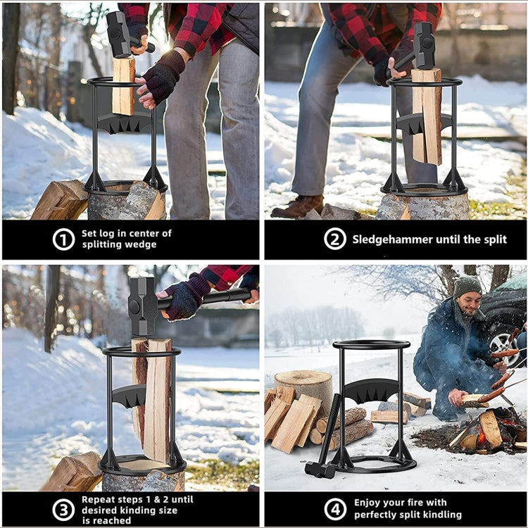 Manual log splitter made of carbon steel, designed for easy and safe firewood splitting.