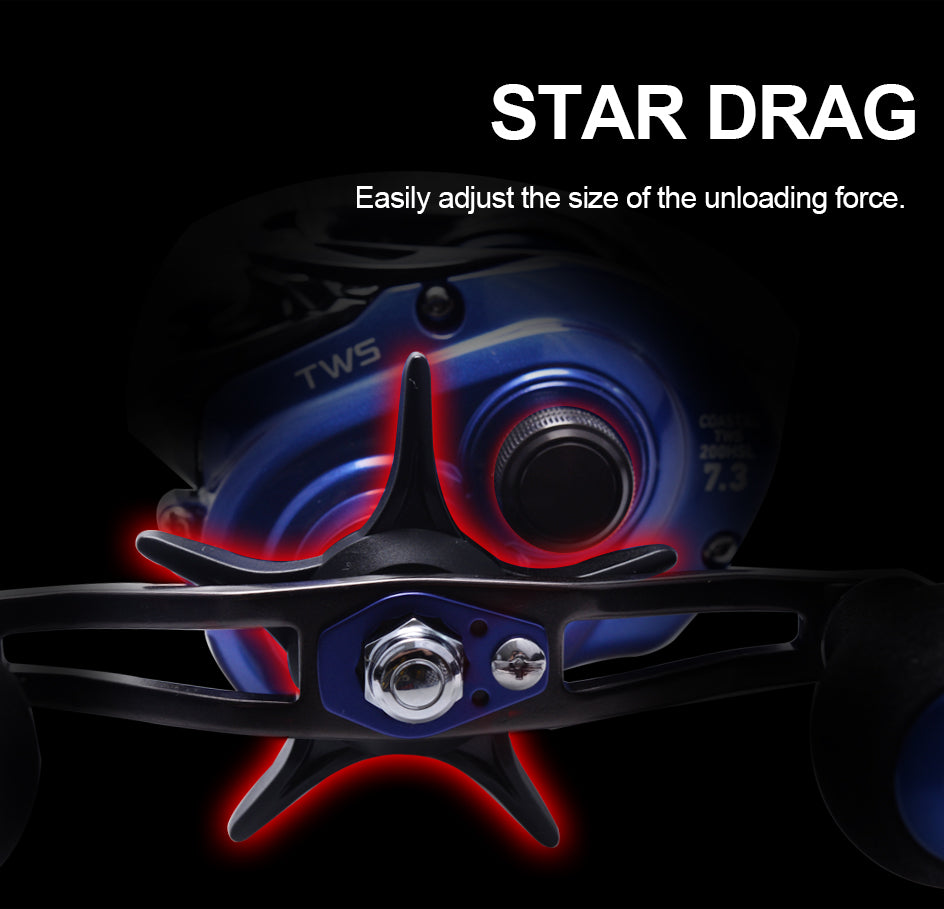 Fishing Baitcasting Reel 200HS/200HSL with SV spool, designed for saltwater fishing, showcasing its low profile and durable construction.