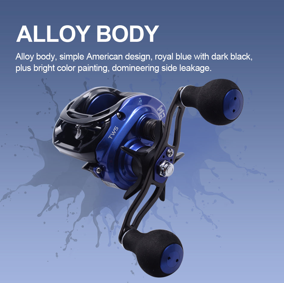 Fishing Baitcasting Reel 200HS/200HSL with SV spool, designed for saltwater fishing, showcasing its low profile and durable construction.